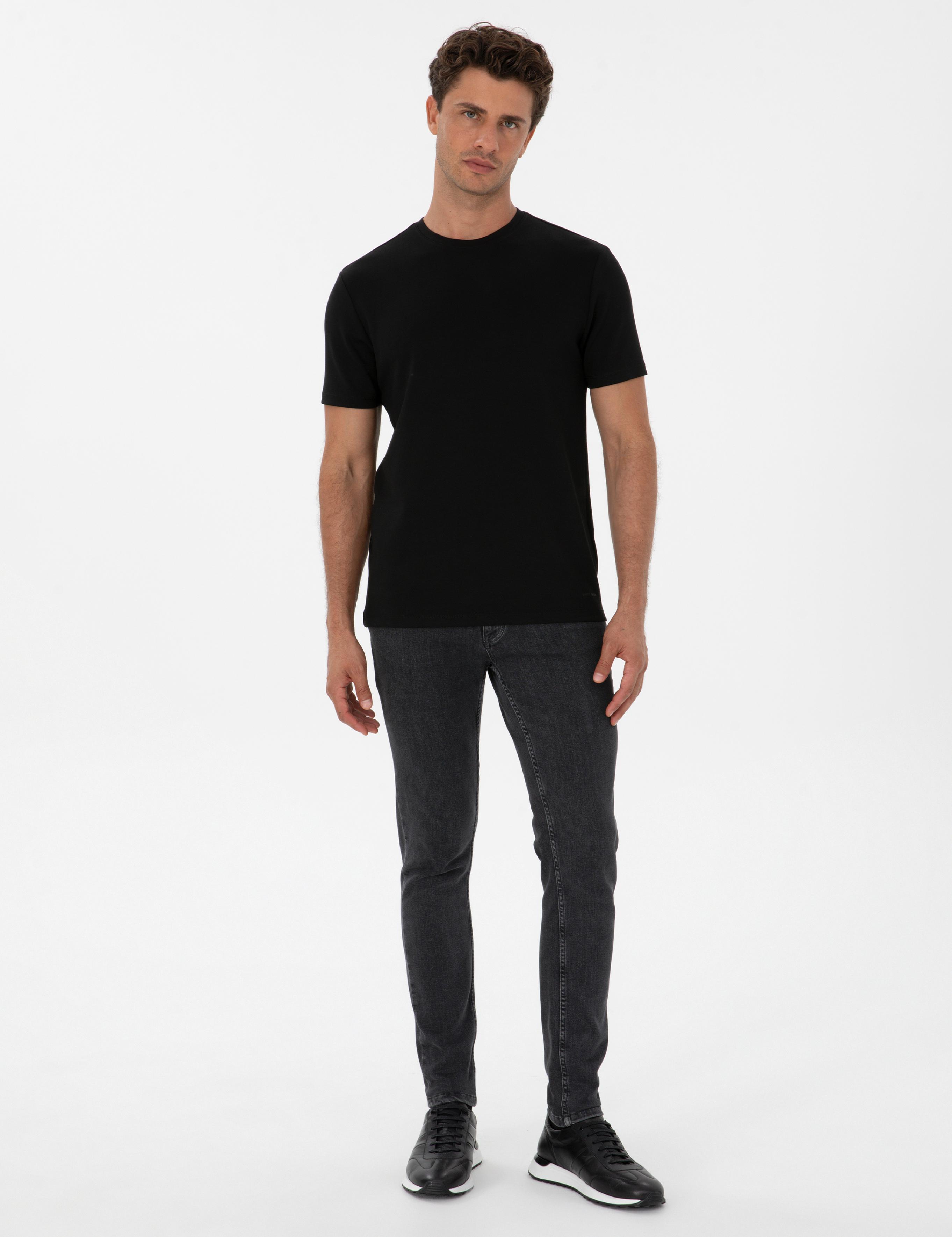 Siyah Regular Fit Kalın Dokulu Bisiklet Yaka Basic Tişört