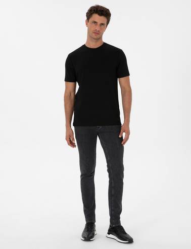 Siyah Regular Fit Kalın Dokulu Bisiklet Yaka Basic Tişört