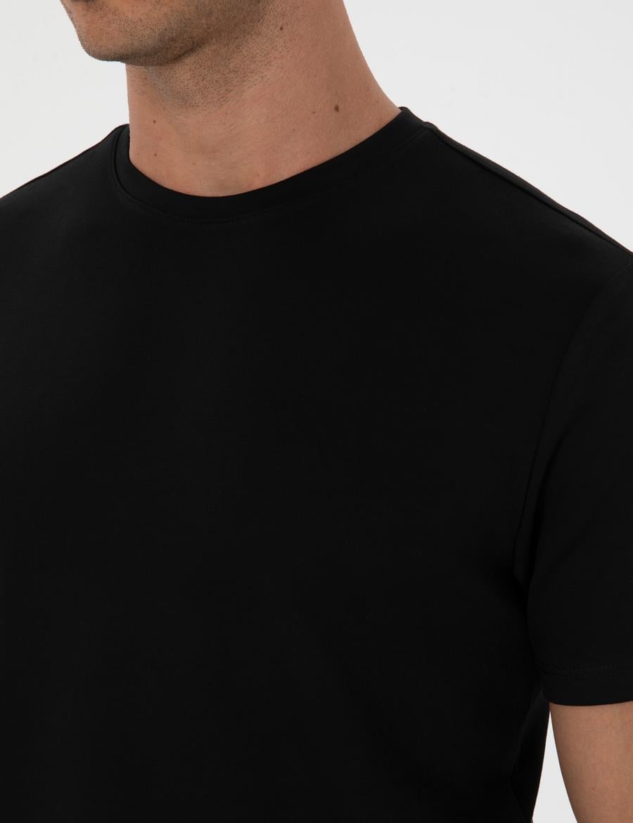 Siyah Regular Fit Kalın Dokulu Bisiklet Yaka Basic Tişört