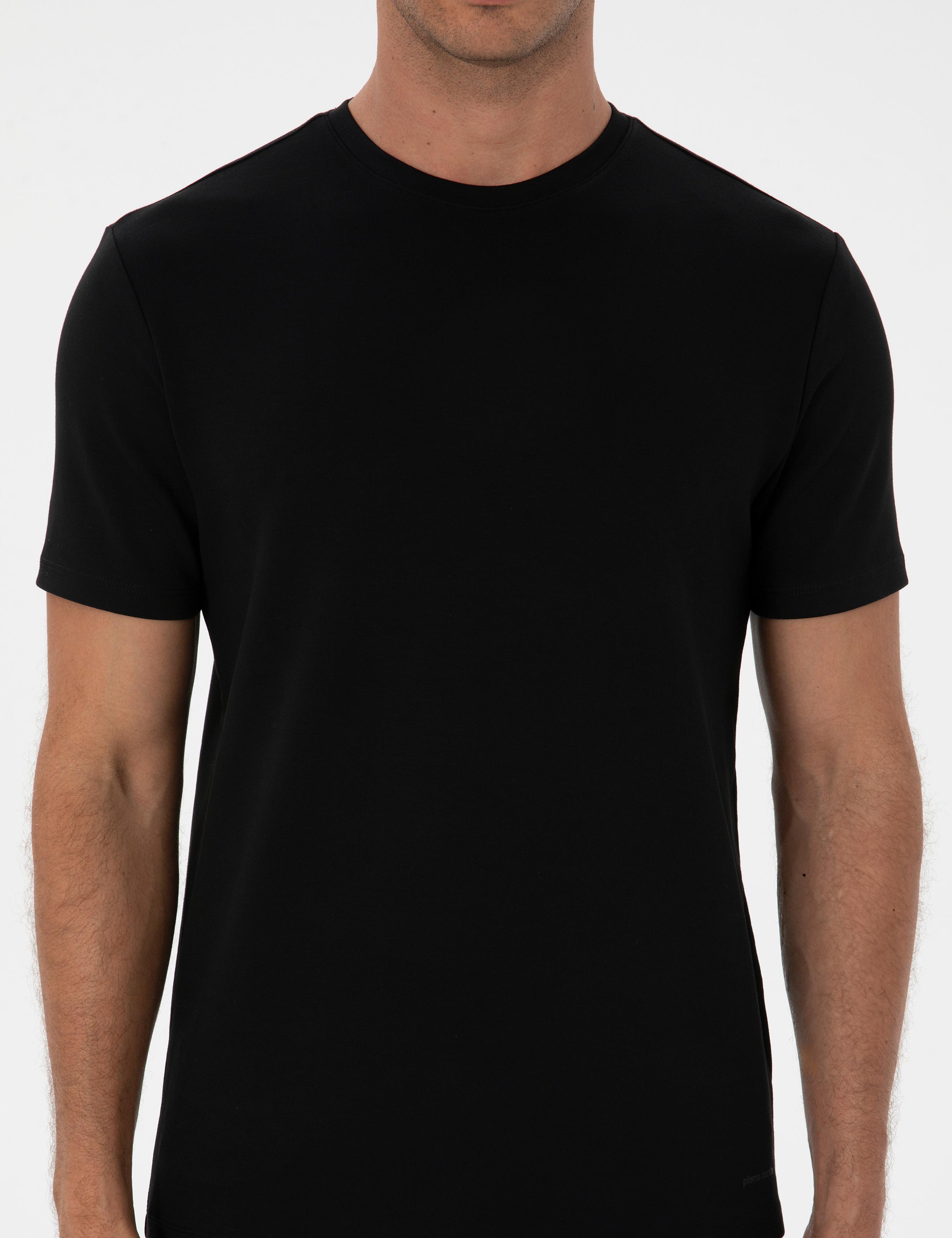 Siyah Regular Fit Kalın Dokulu Bisiklet Yaka Basic Tişört