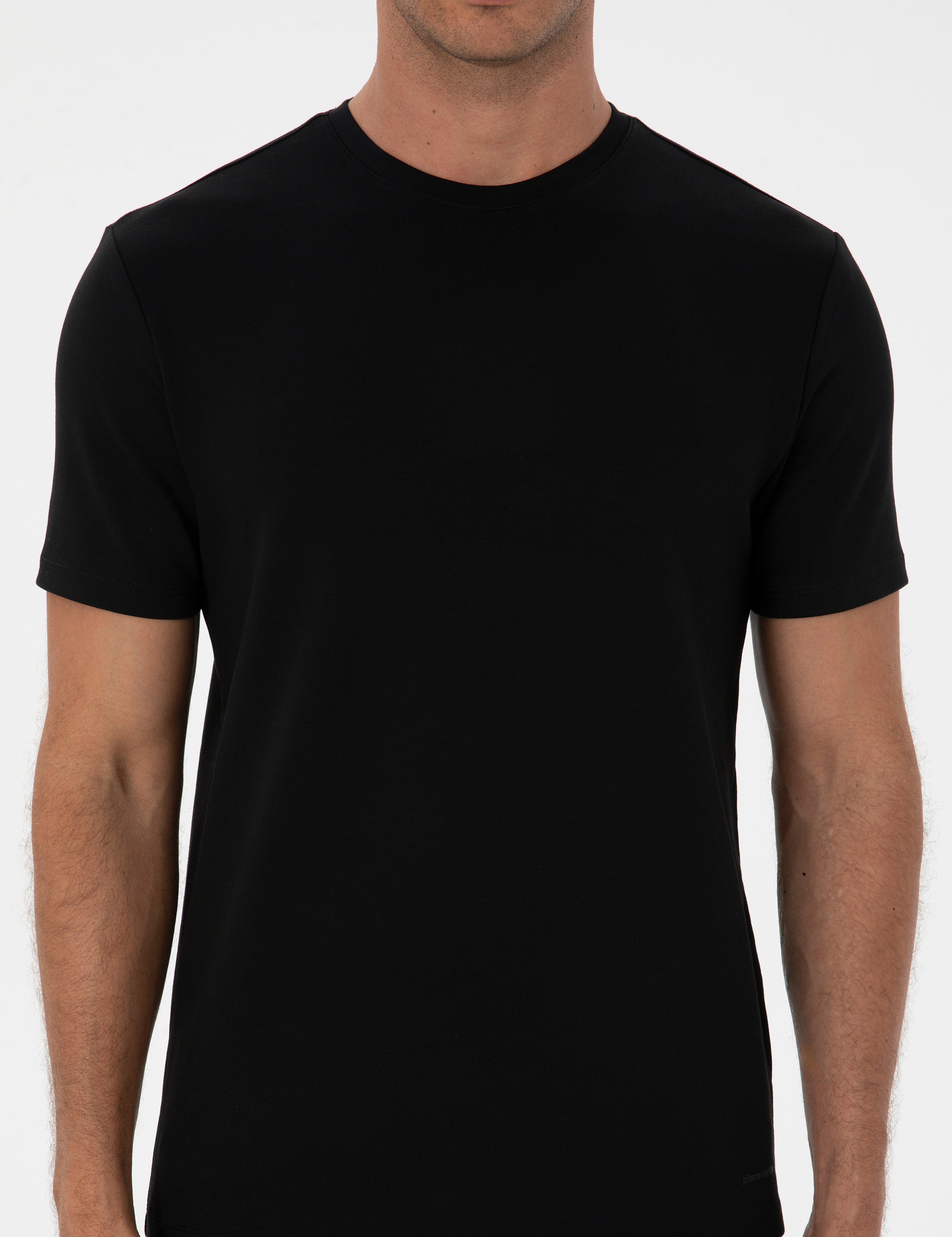 Siyah Regular Fit Kalın Dokulu Bisiklet Yaka Basic Tişört - Image 6