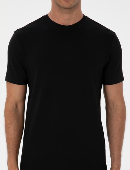 Siyah Regular Fit Kalın Dokulu Bisiklet Yaka Basic Tişört - 50308037108