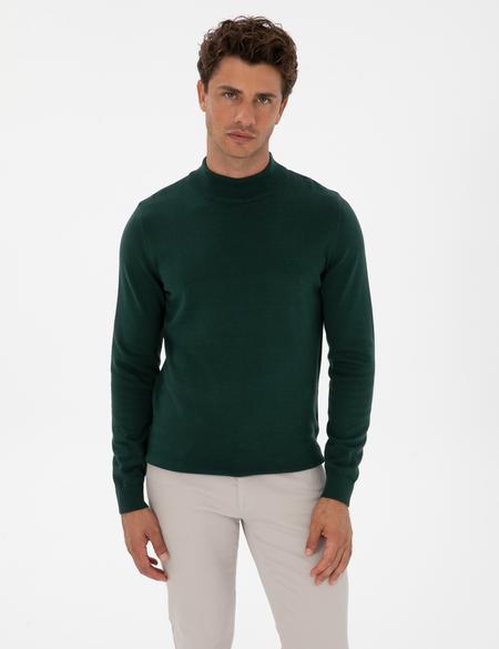 Yeşil Slim Fit Yarım Balıkçı Yaka Basic Triko Kazak - 50315457027