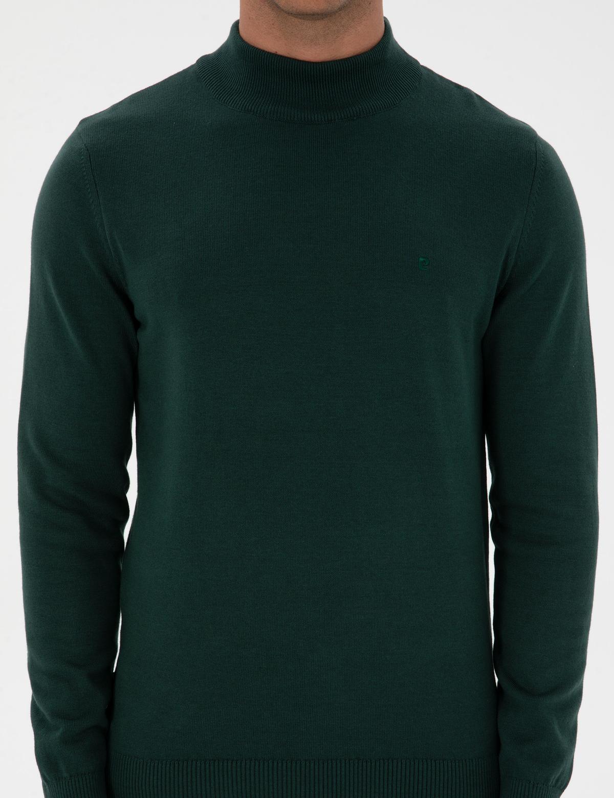 Yeşil Slim Fit Yarım Balıkçı Yaka Basic Triko Kazak - 50315457027