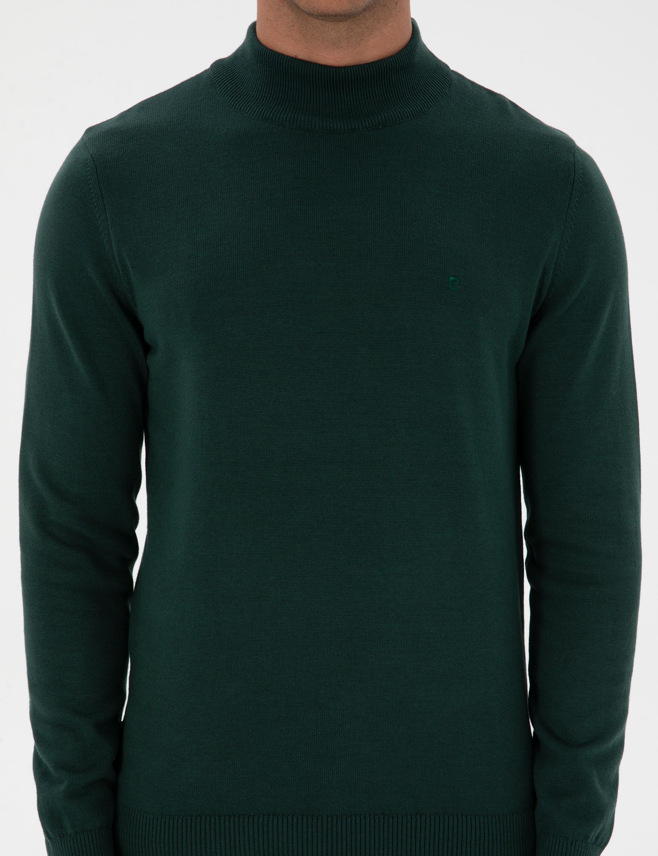 Yeşil Slim Fit Yarım Balıkçı Yaka Basic Triko Kazak