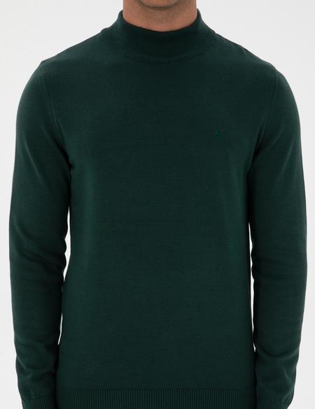 Yeşil Slim Fit Yarım Balıkçı Yaka Basic Triko Kazak - 50315457027