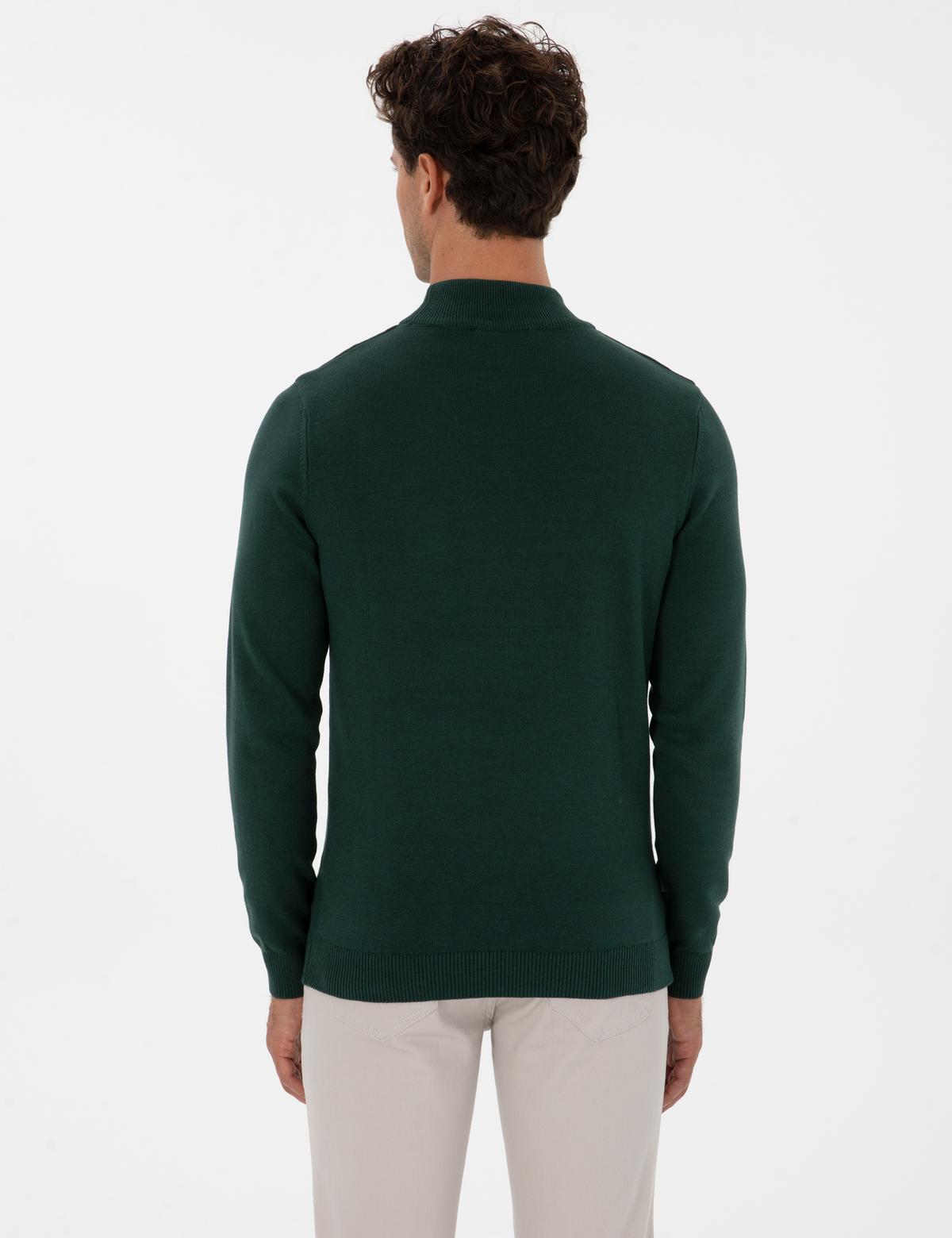 Yeşil Slim Fit Yarım Balıkçı Yaka Basic Triko Kazak - 50315457027