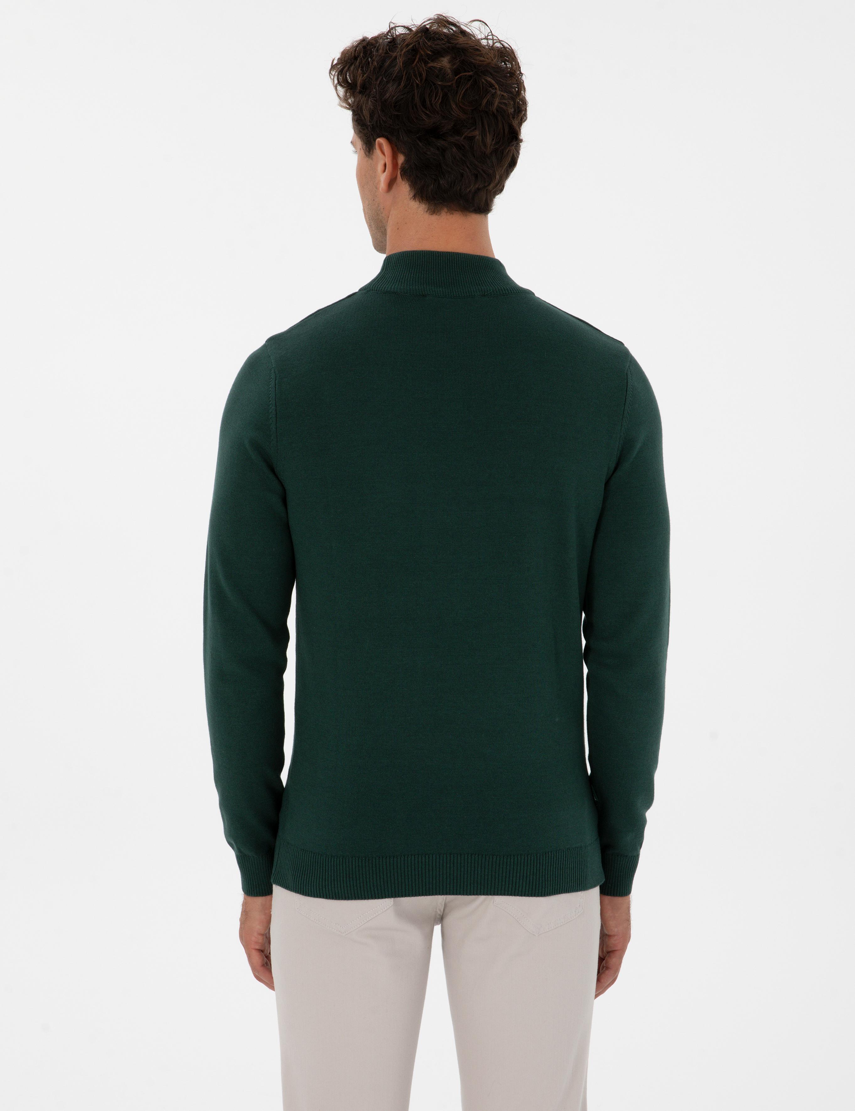 Yeşil Slim Fit Yarım Balıkçı Yaka Basic Triko Kazak