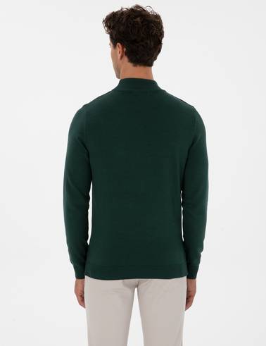 Yeşil Slim Fit Yarım Balıkçı Yaka Basic Triko Kazak
