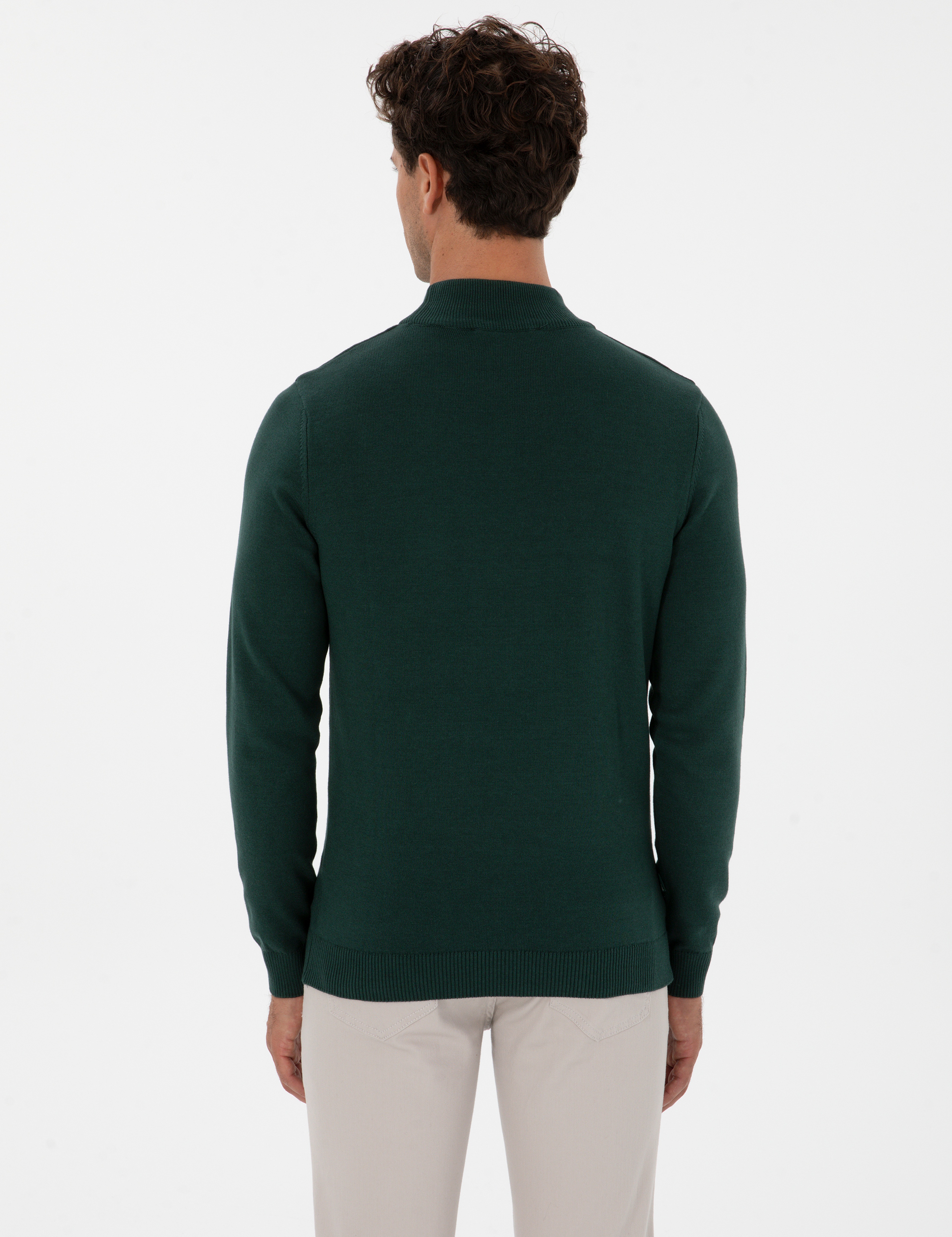 Yeşil Slim Fit Yarım Balıkçı Yaka Basic Triko Kazak - Image 5
