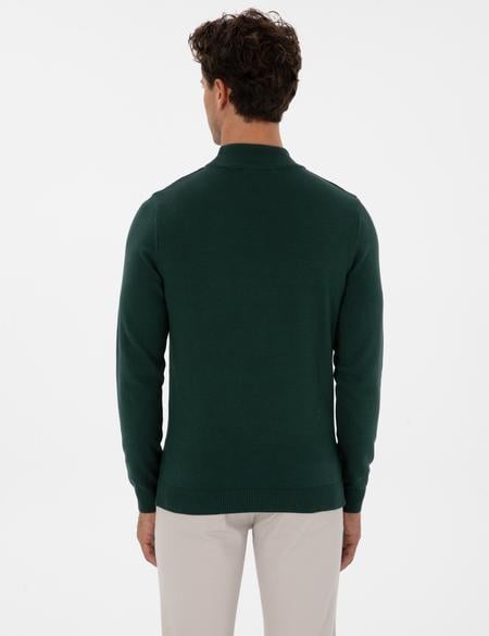 Yeşil Slim Fit Yarım Balıkçı Yaka Basic Triko Kazak - 50315457027