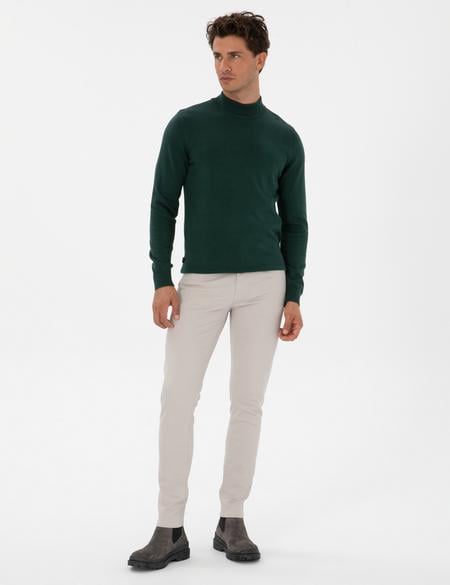 Yeşil Slim Fit Yarım Balıkçı Yaka Basic Triko Kazak - 50315457027