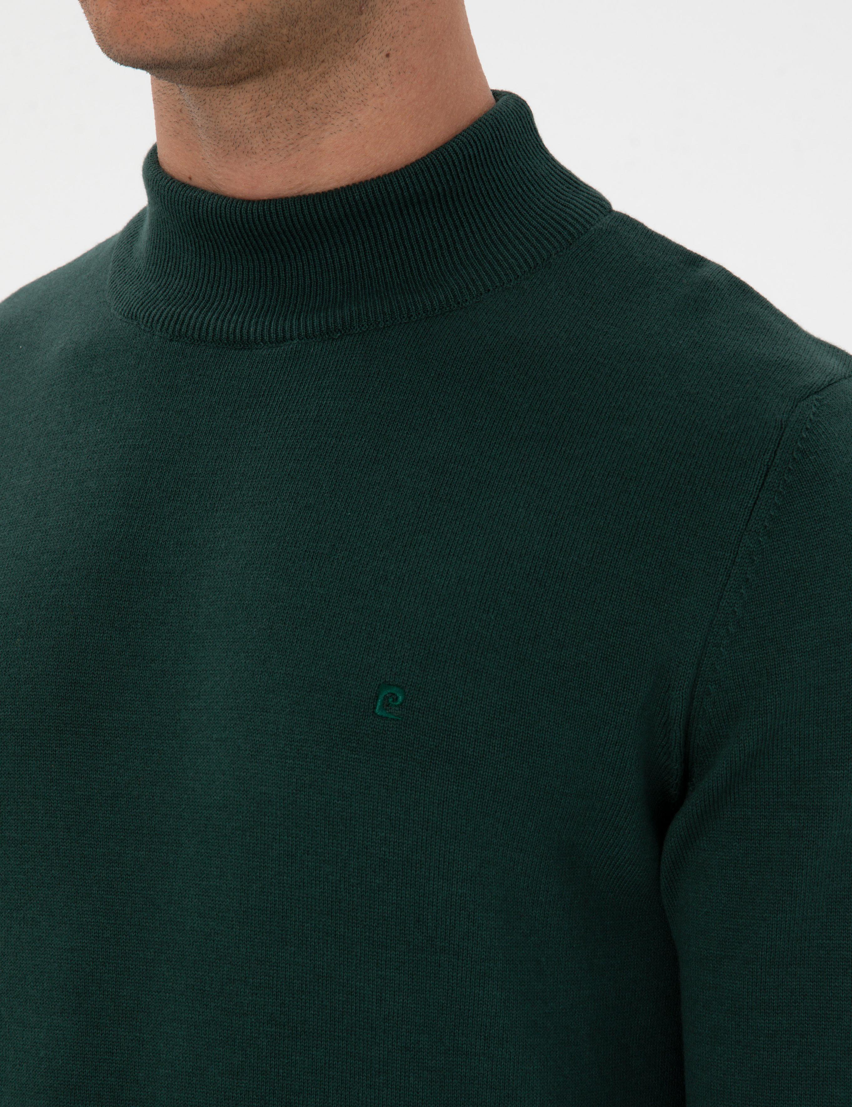 Yeşil Slim Fit Yarım Balıkçı Yaka Basic Triko Kazak