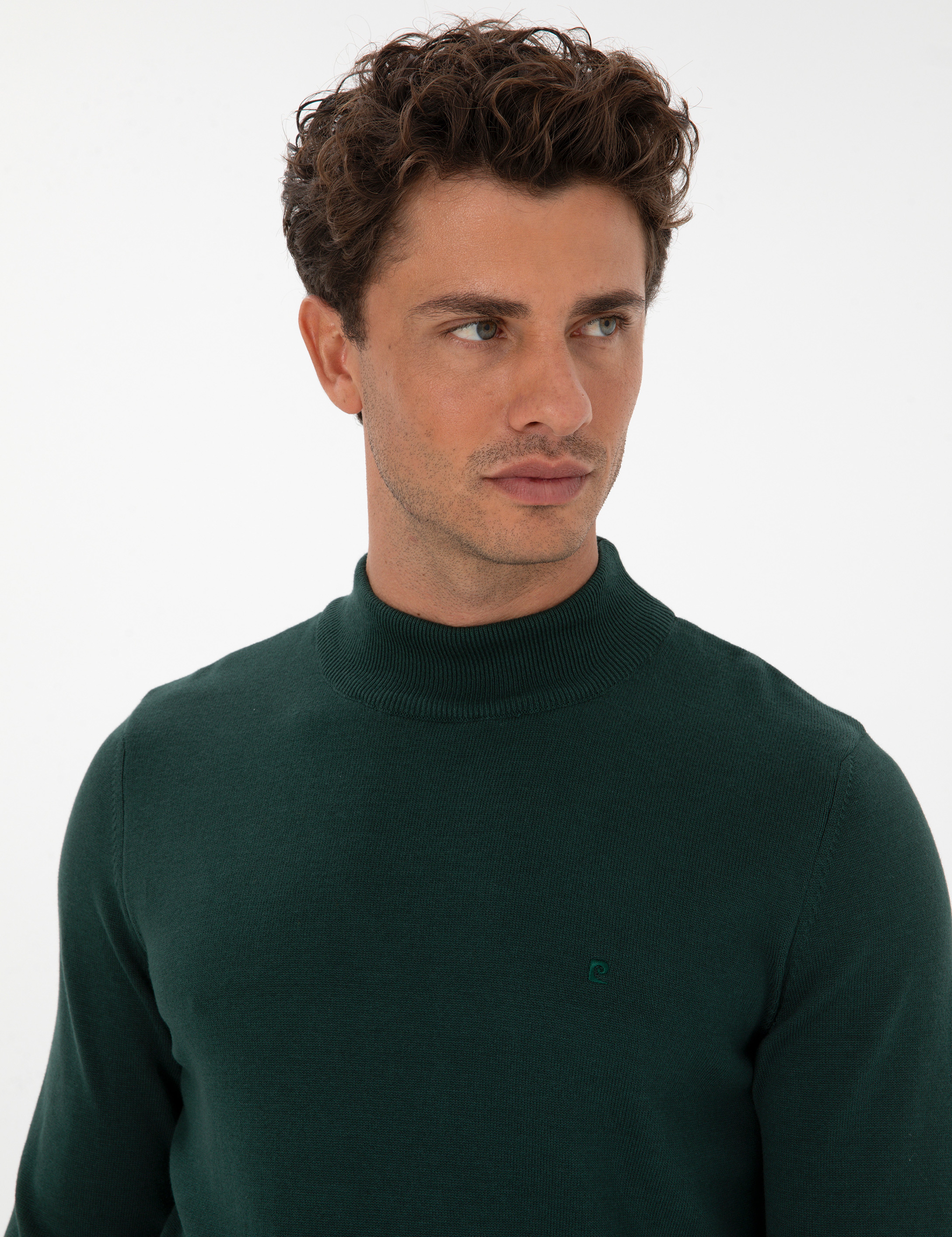 Yeşil Slim Fit Yarım Balıkçı Yaka Basic Triko Kazak - Image 2