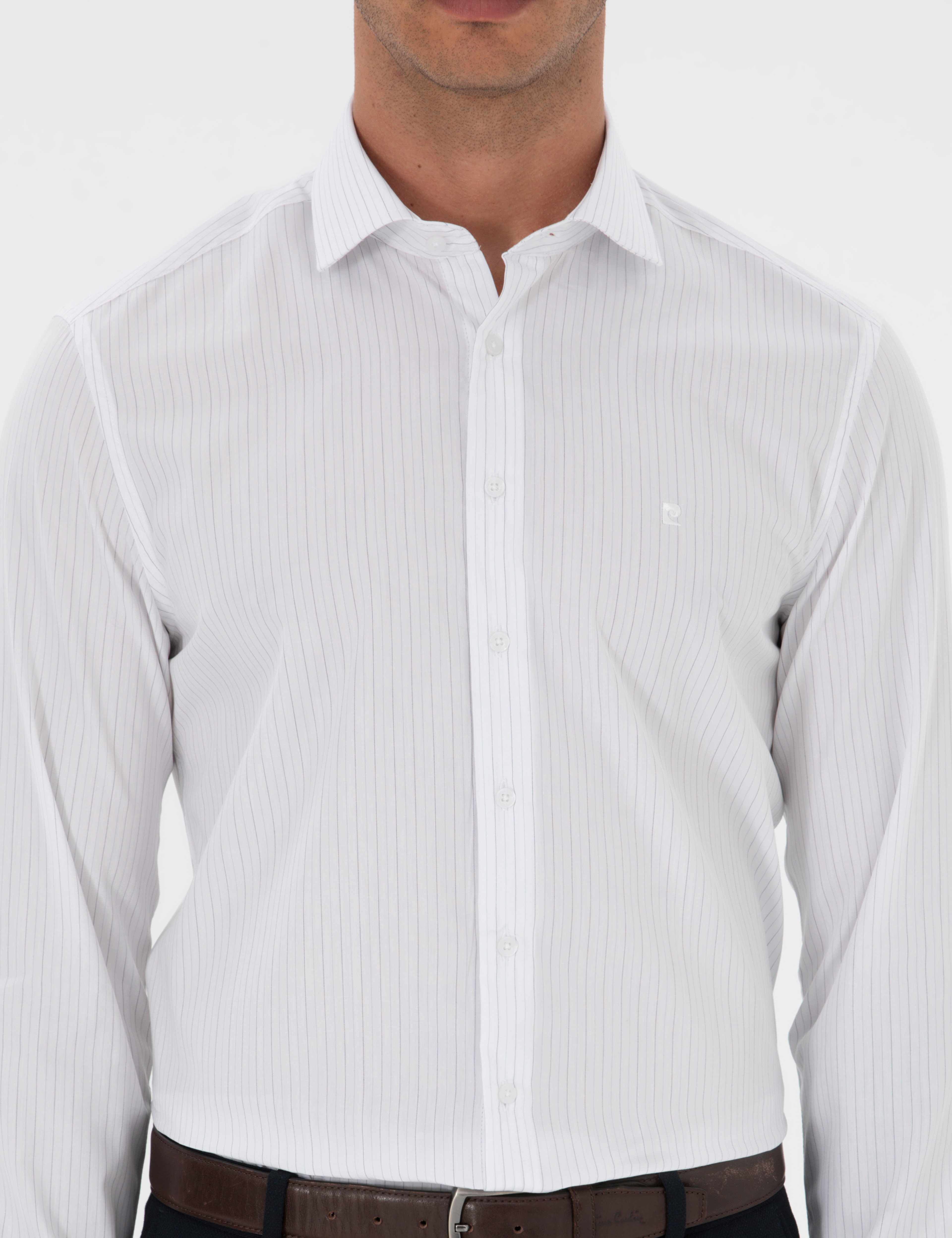 Mavi Çizgili Slim Fit Klasik Gömlek - Image 6
