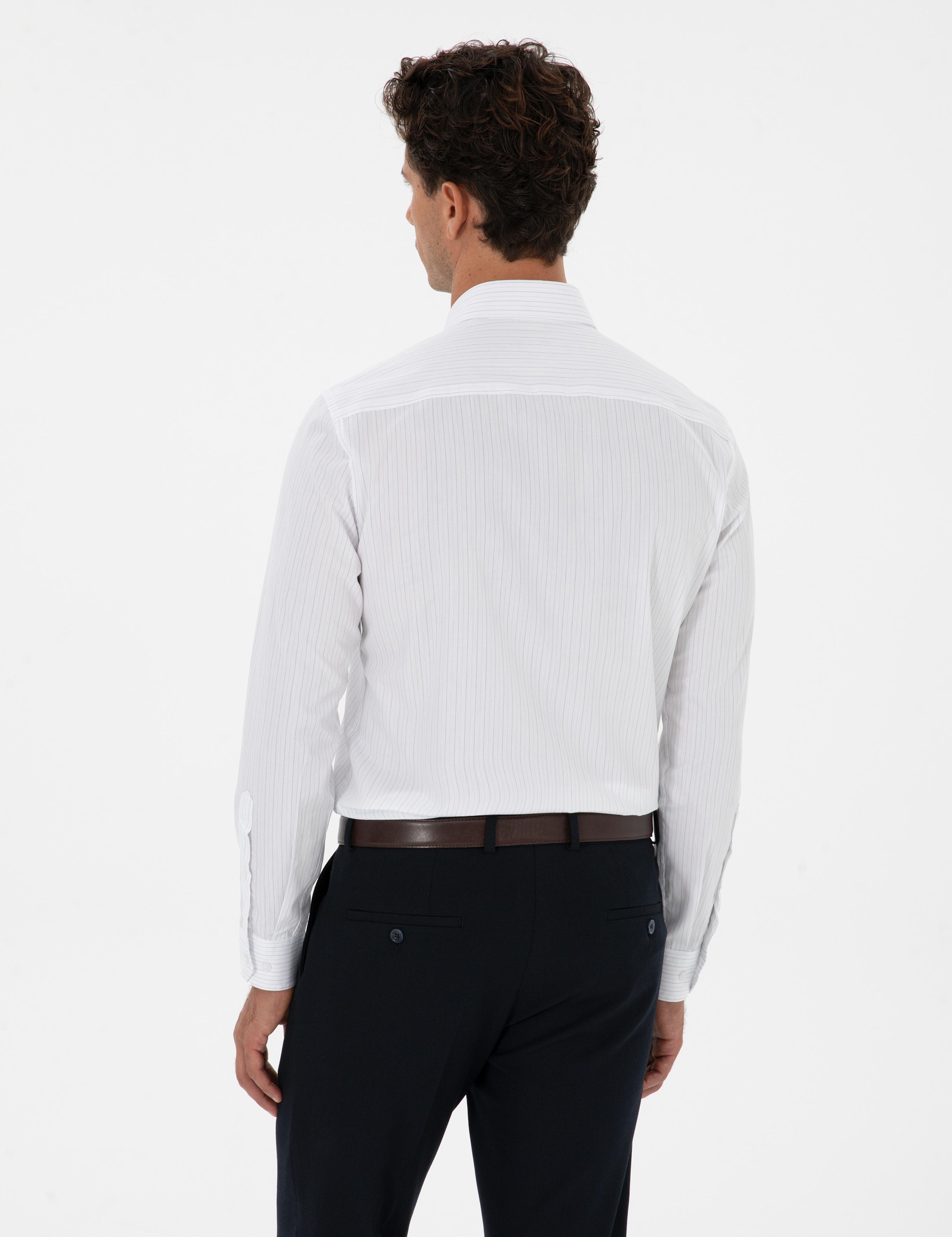 Mavi Çizgili Slim Fit Klasik Gömlek