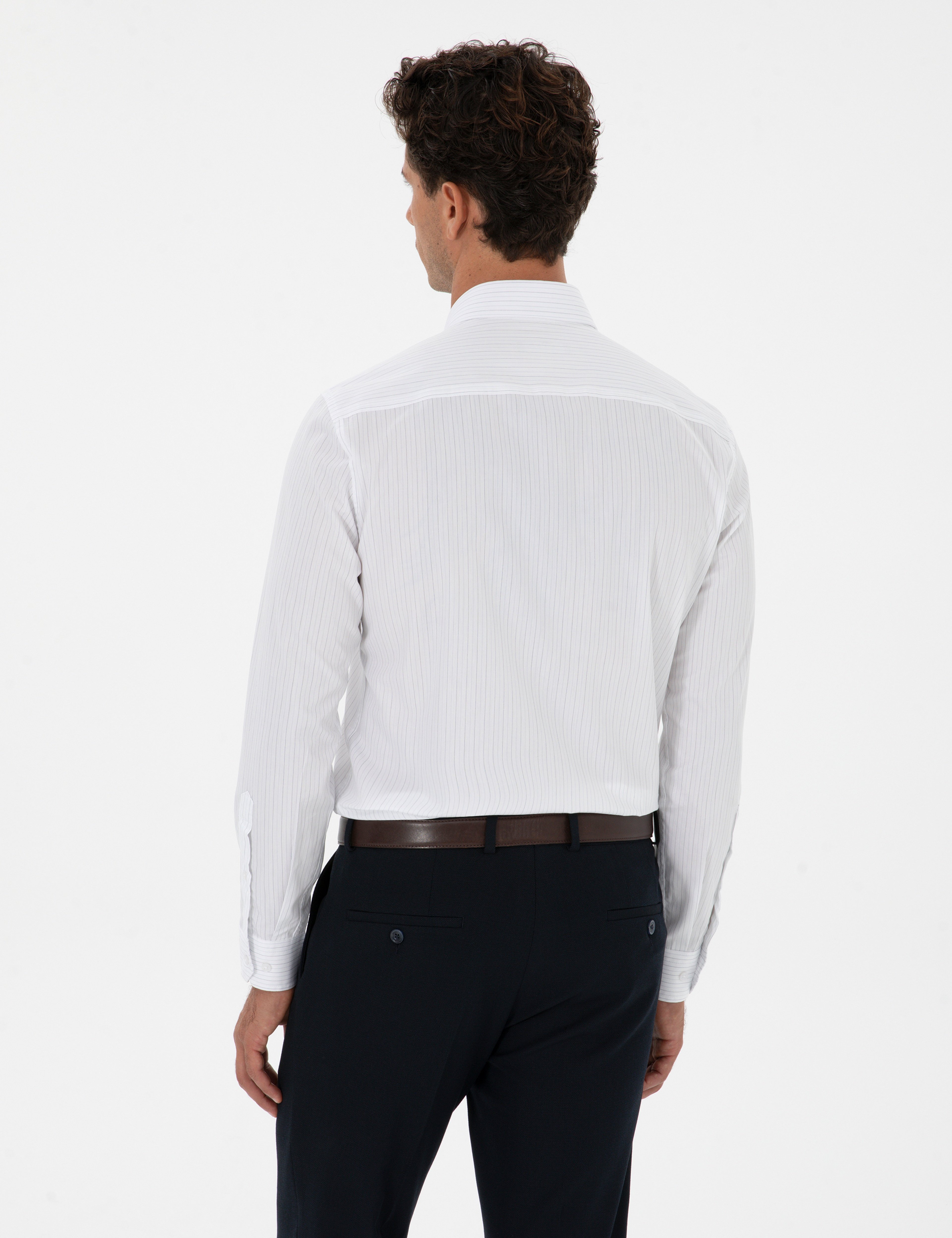 Mavi Çizgili Slim Fit Klasik Gömlek
