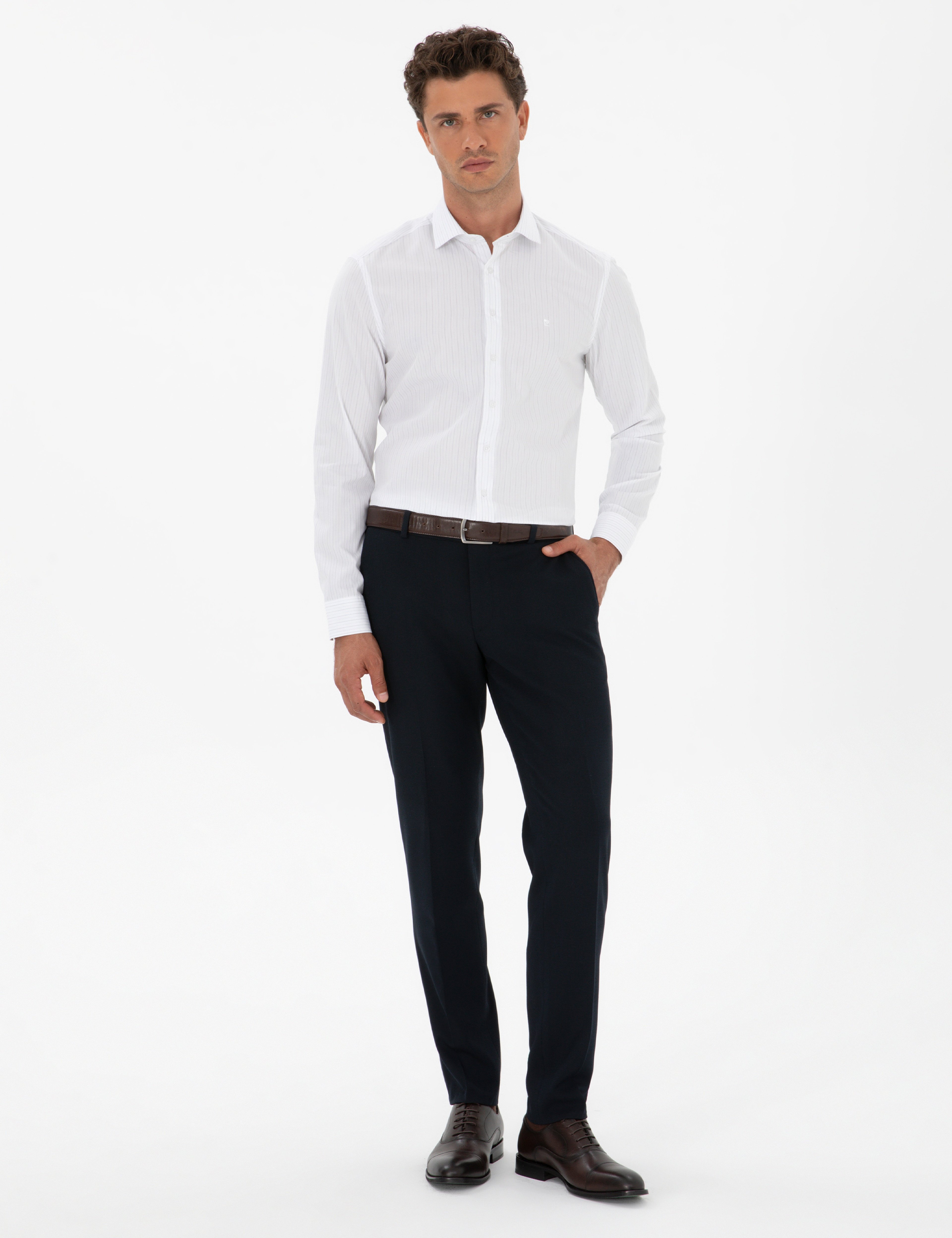 Mavi Çizgili Slim Fit Klasik Gömlek