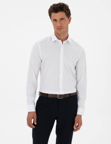 Mavi Çizgili Slim Fit Klasik Gömlek