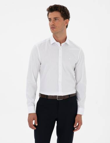 Mavi Çizgili Slim Fit Klasik Gömlek