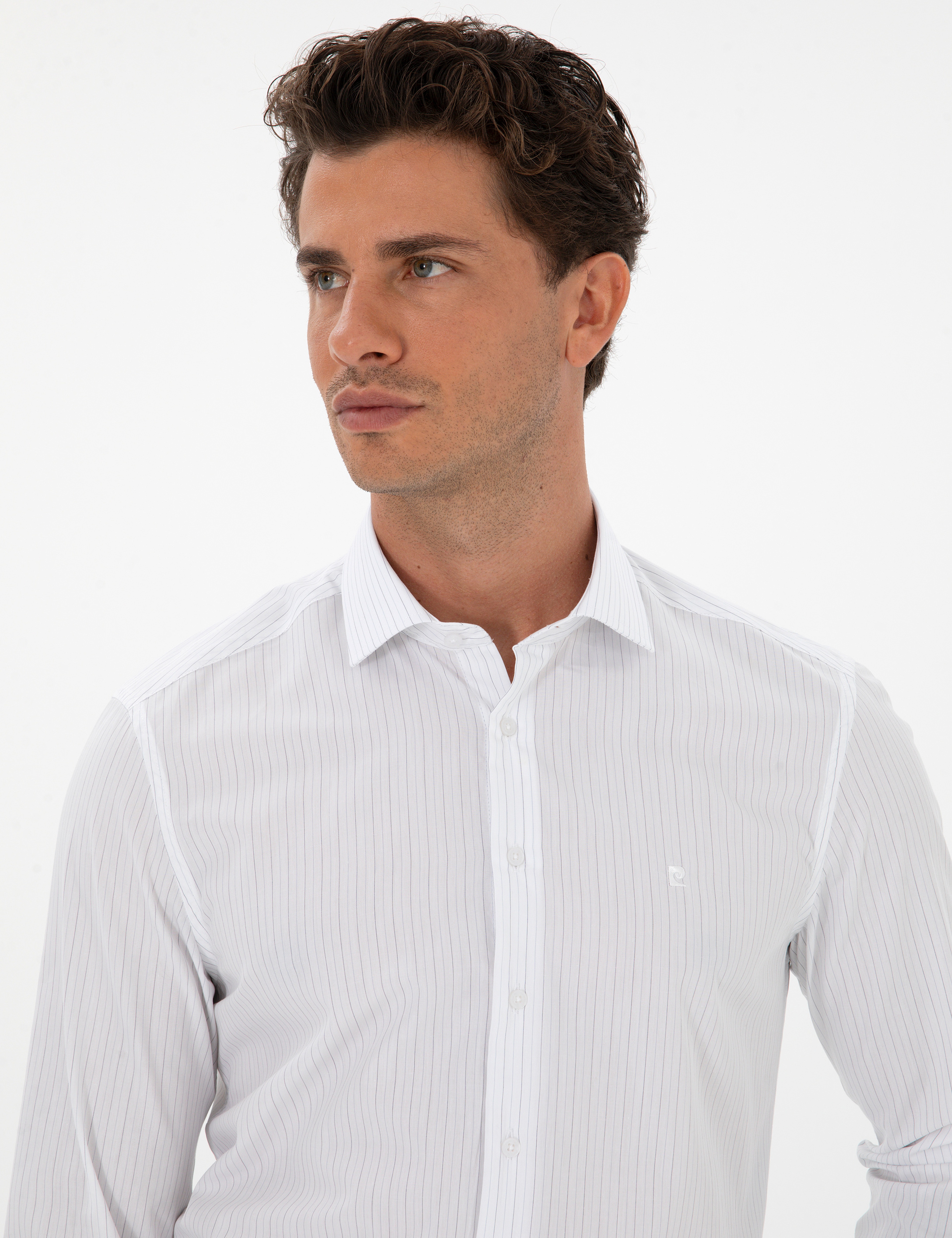 Mavi Çizgili Slim Fit Klasik Gömlek - Image 2