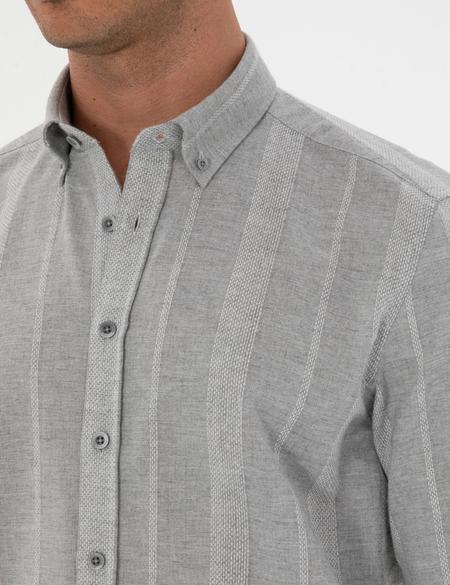 Gri Çizgili Regular Fit Desenli Gömlek - 50312373002