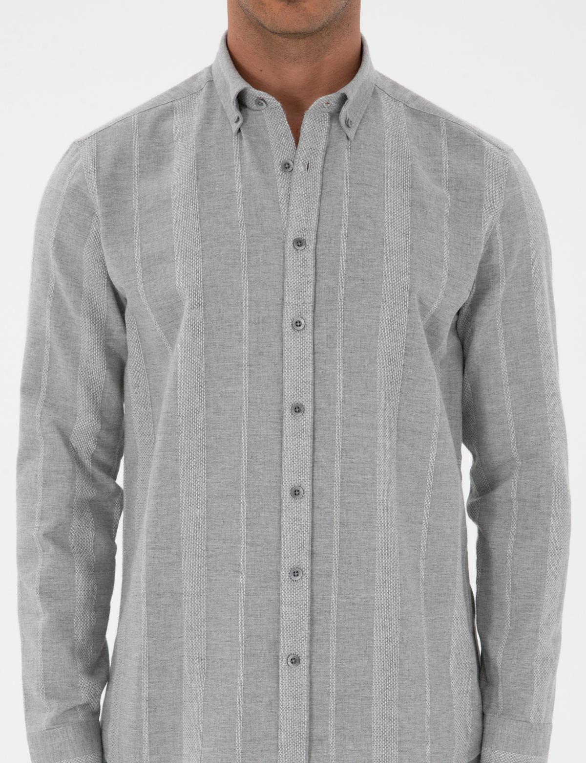 Gri Çizgili Regular Fit Desenli Gömlek - 50312373002
