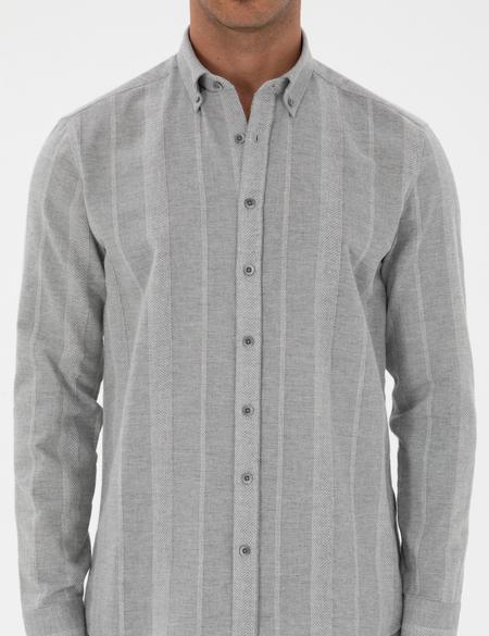 Gri Çizgili Regular Fit Desenli Gömlek - 50312373002