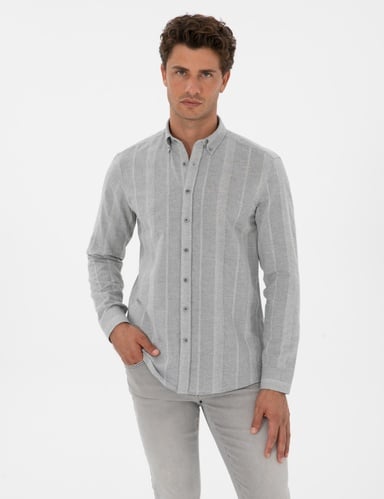 Gri Çizgili Regular Fit Desenli Gömlek