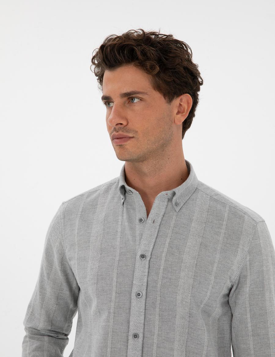 Gri Çizgili Regular Fit Desenli Gömlek