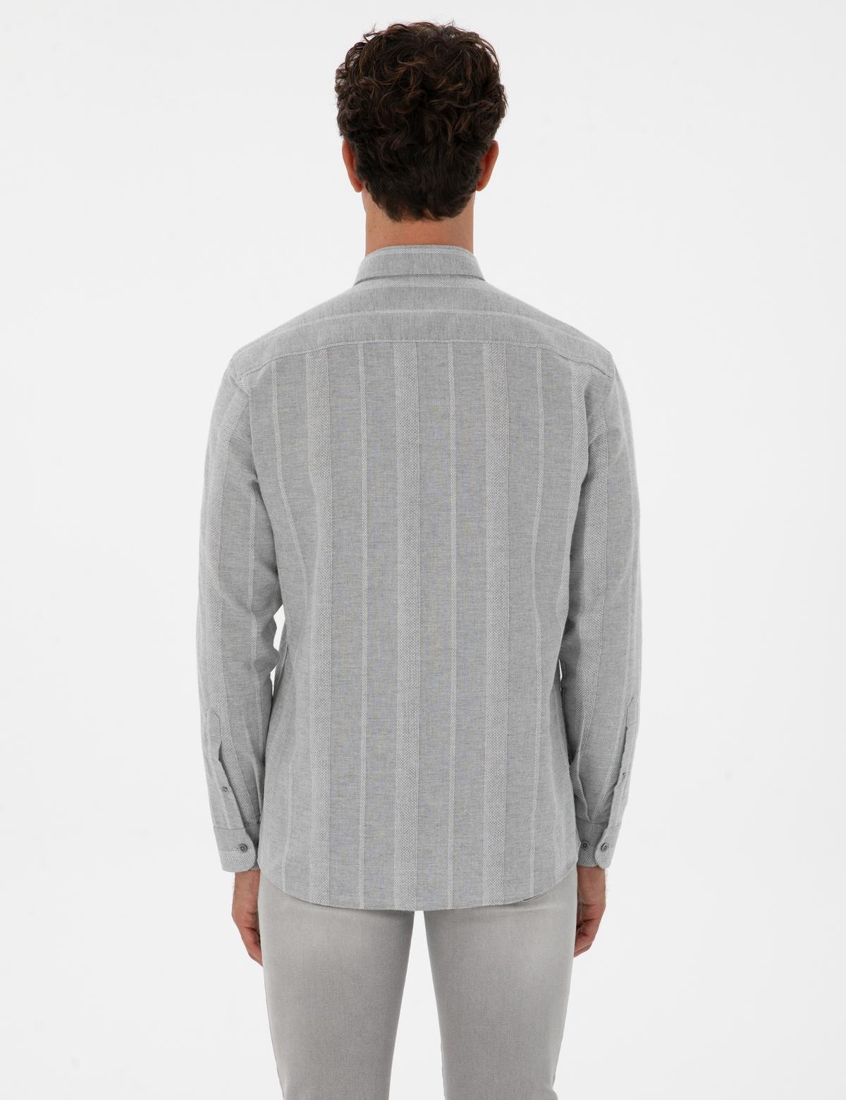 Gri Çizgili Regular Fit Desenli Gömlek - 50312373002