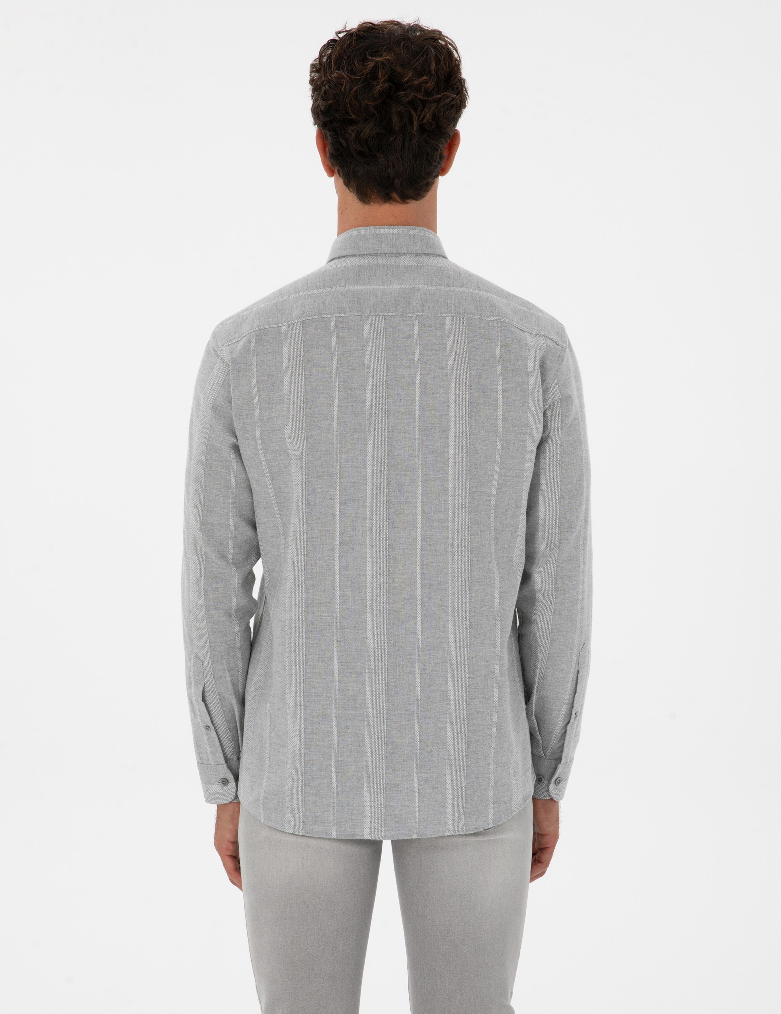 Gri Çizgili Regular Fit Desenli Gömlek