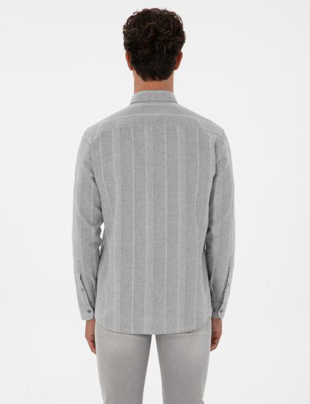 Gri Çizgili Regular Fit Desenli Gömlek - 50312373002