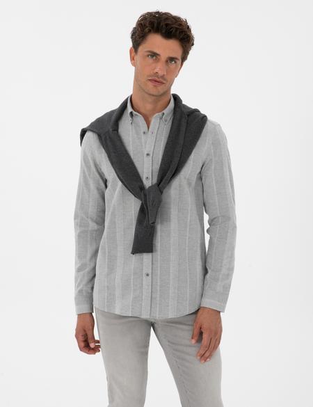 Gri Çizgili Regular Fit Desenli Gömlek - 50312373002