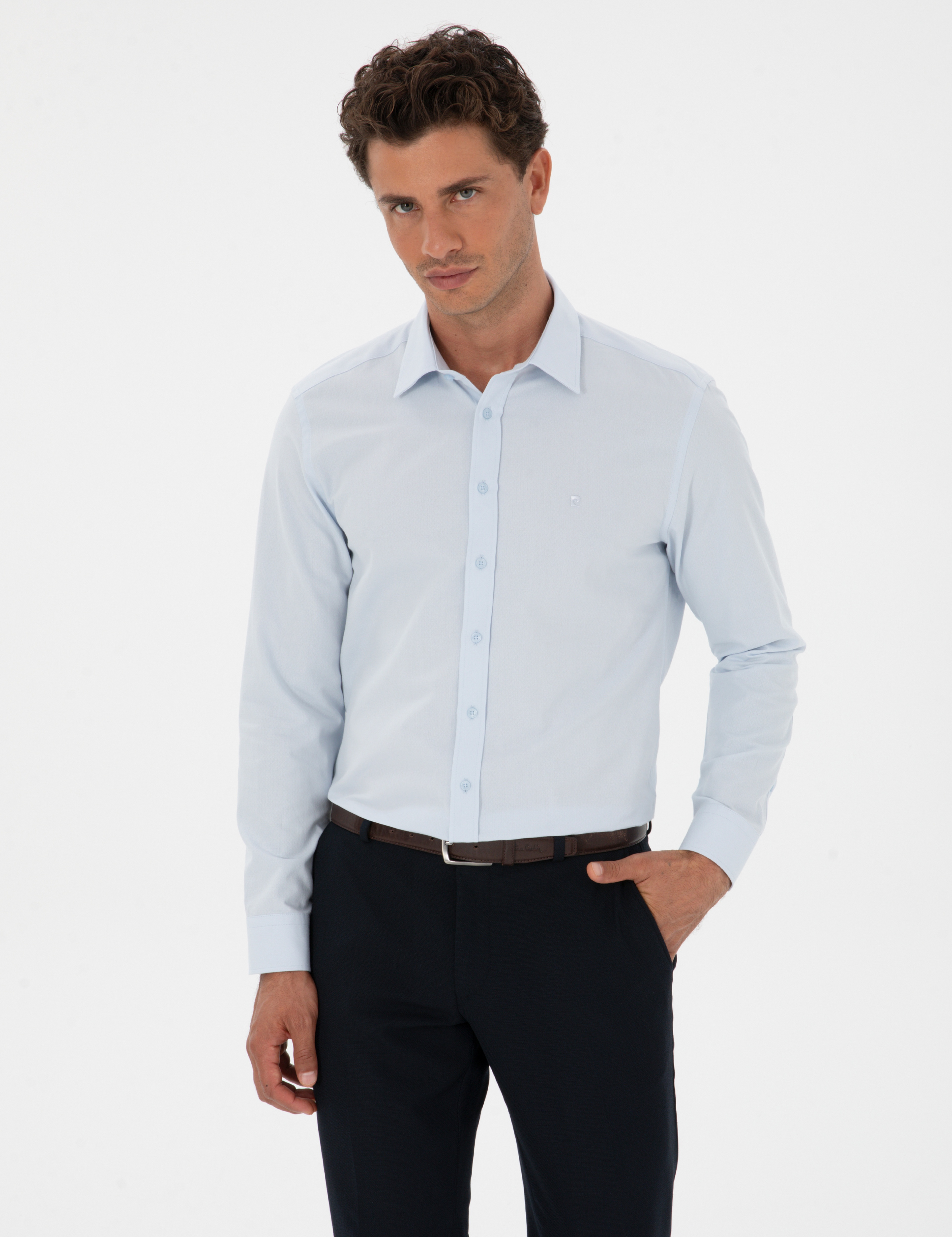 Açık Mavi Armürlü Regular Fit Gömlek - Image 1