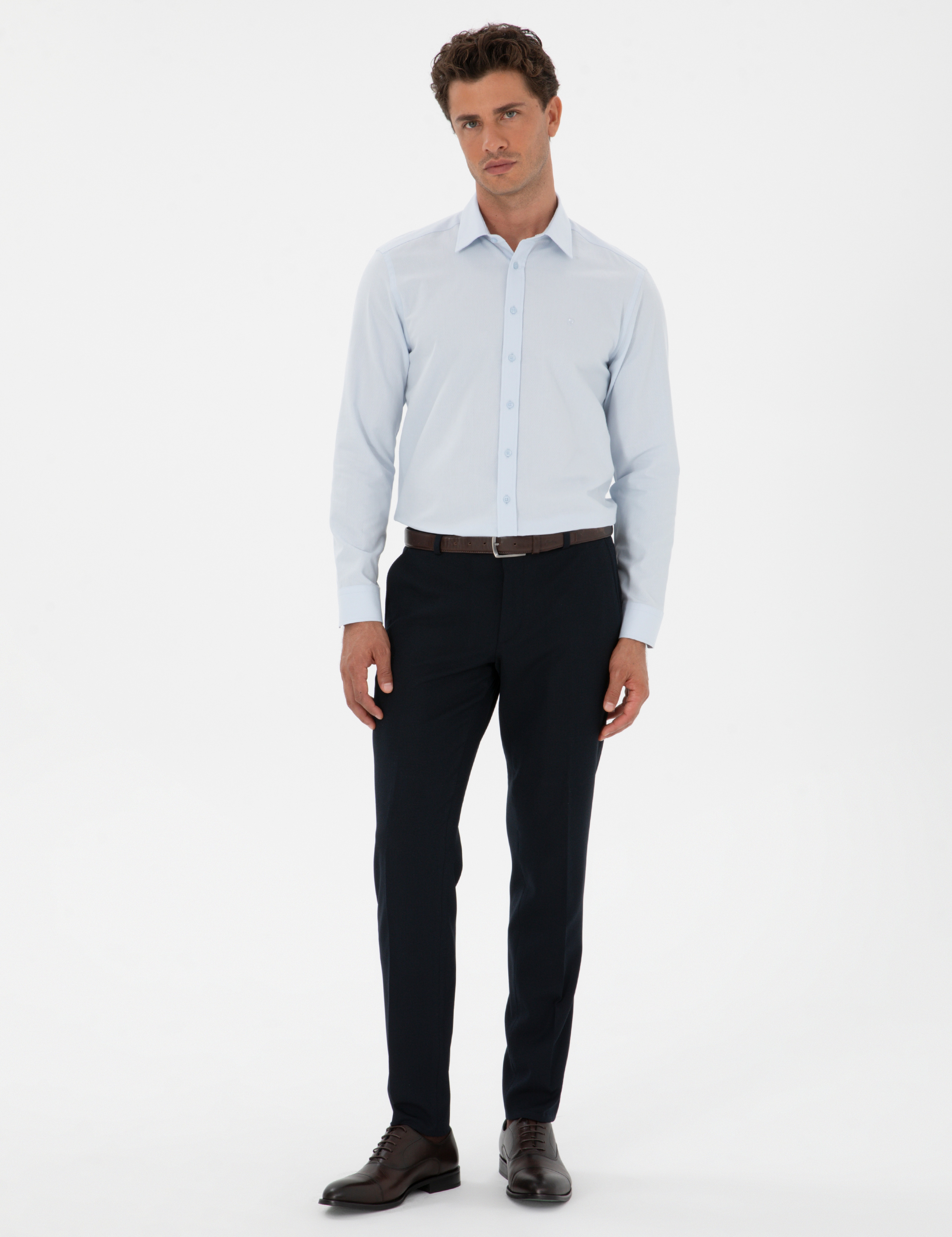 Açık Mavi Armürlü Regular Fit Gömlek - Image 4