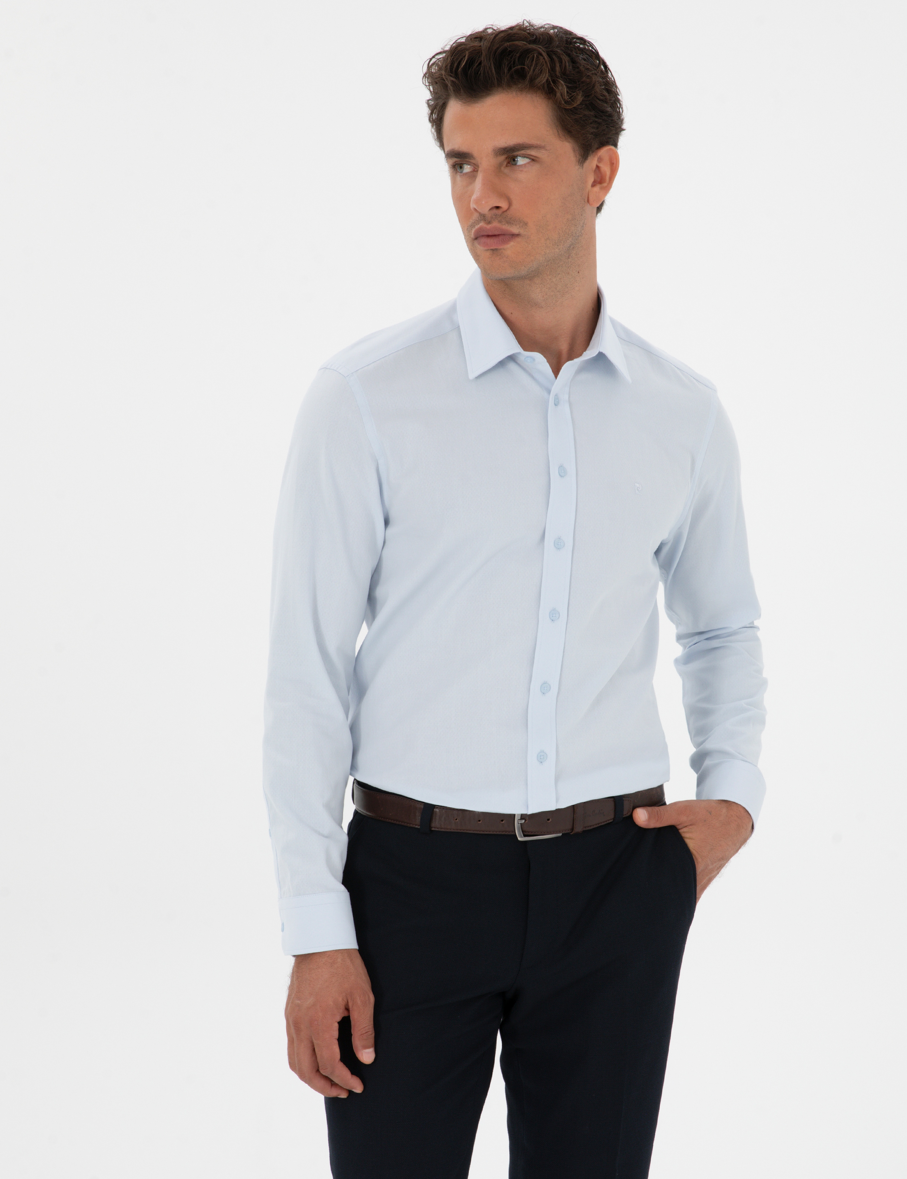 Açık Mavi Armürlü Regular Fit Gömlek - Image 3