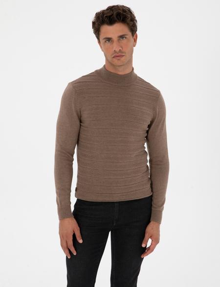 Vizon Melanj Slim Fit Çeyrek Yaka Triko Kazak - 50315751018