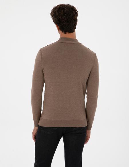 Vizon Melanj Slim Fit Çeyrek Yaka Triko Kazak - 50315751018