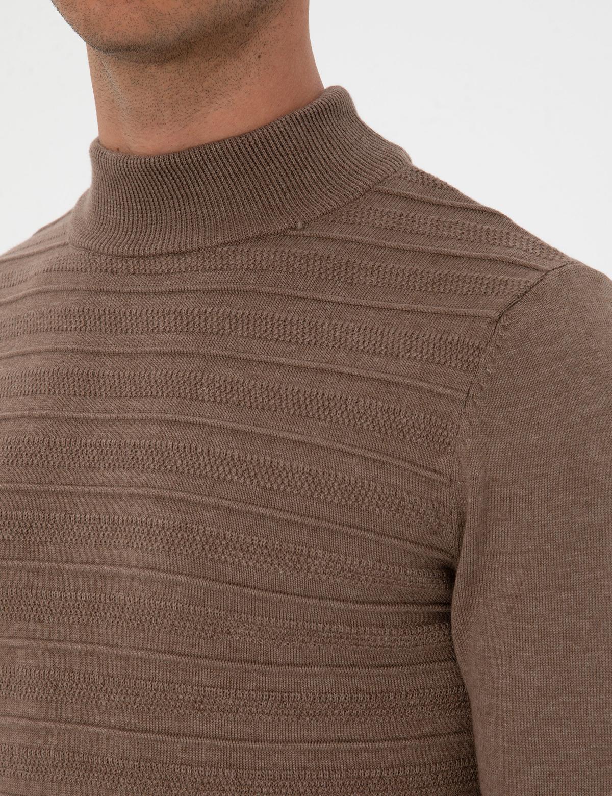 Vizon Melanj Slim Fit Çeyrek Yaka Triko Kazak - 50315751018