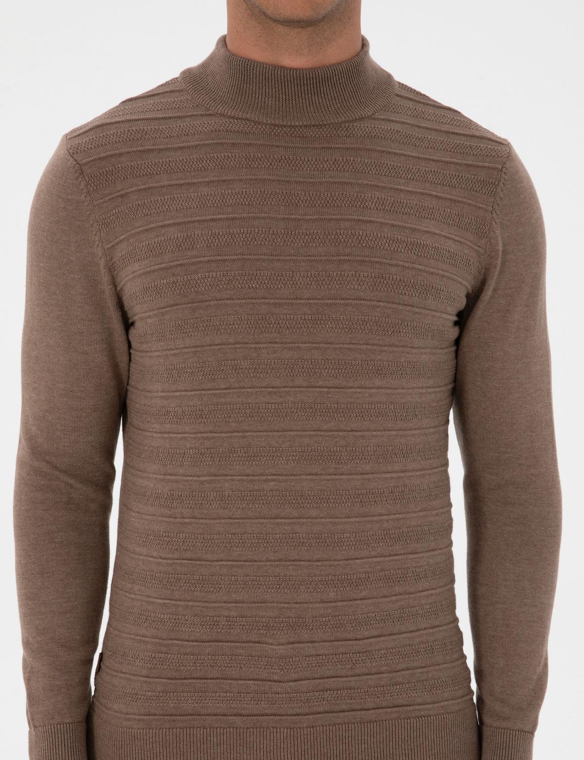 Vizon Melanj Slim Fit Çeyrek Yaka Triko Kazak - 50315751018