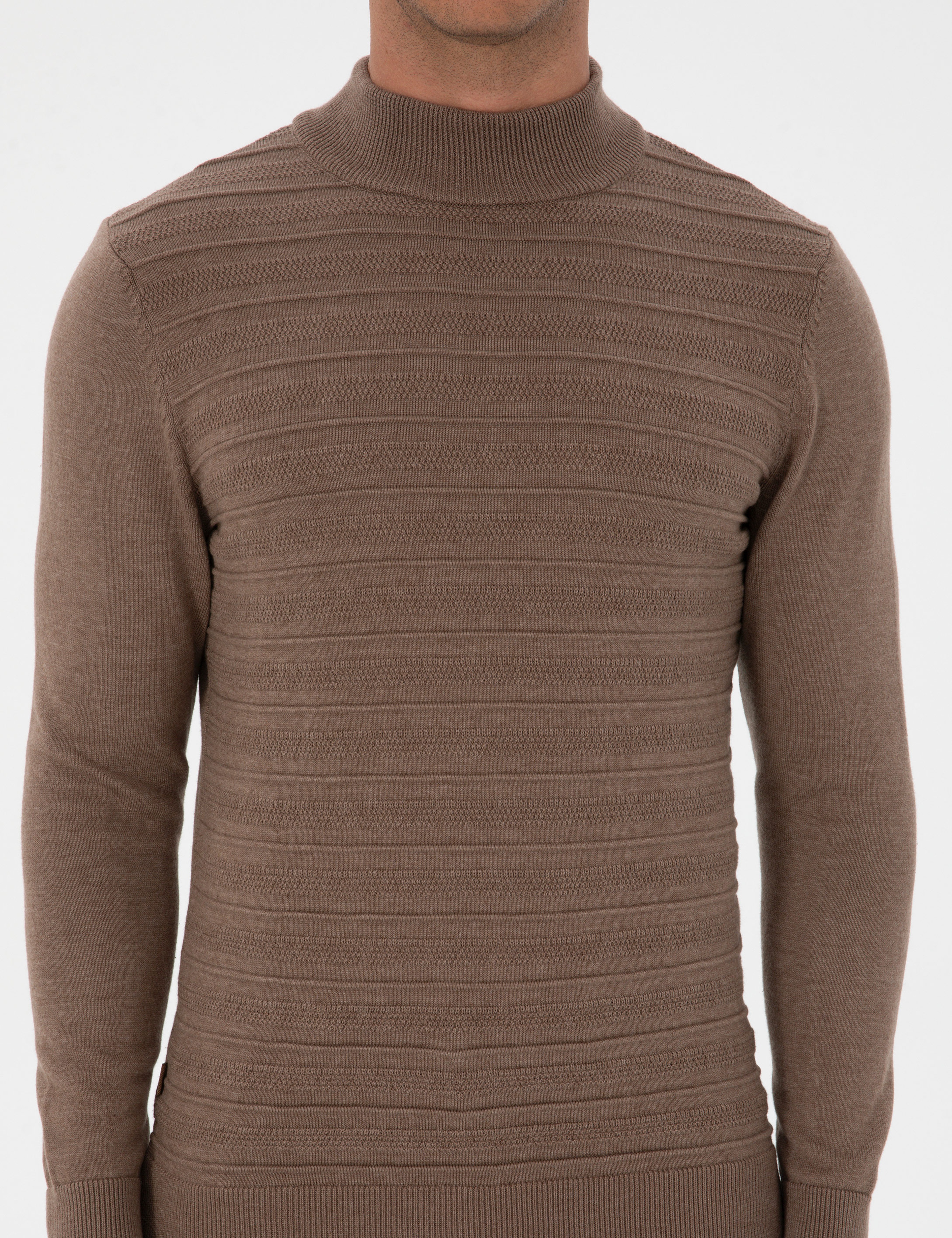 Vizon Melanj Slim Fit Çeyrek Yaka Triko Kazak - Image 6