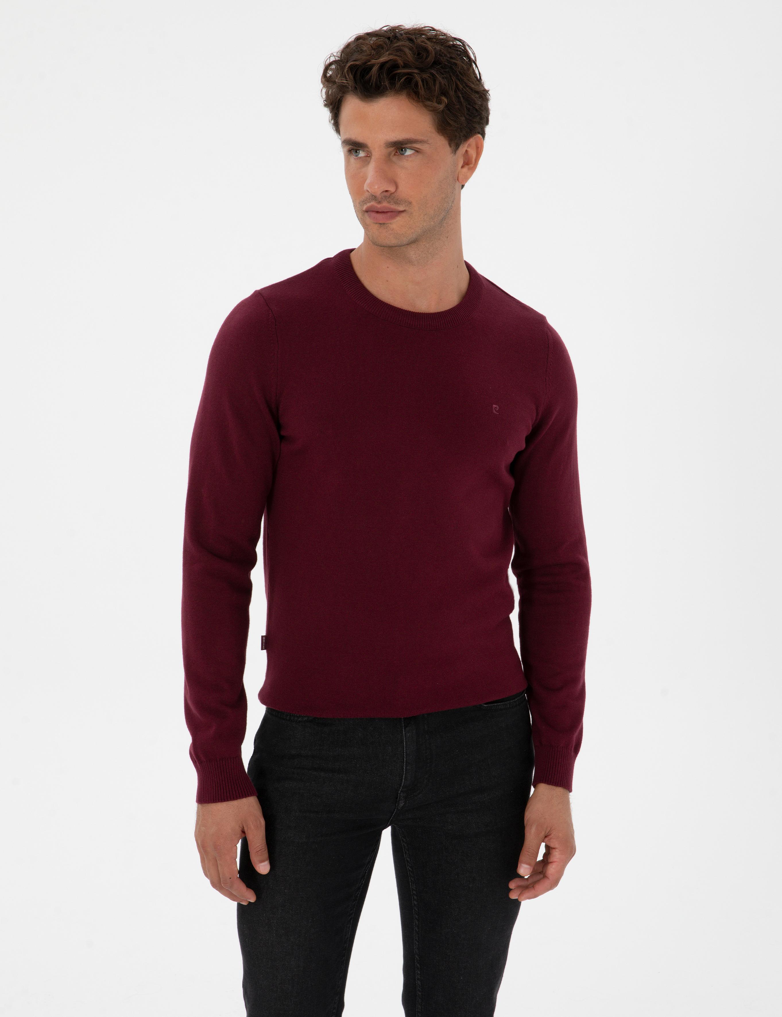 Bordo Slim Fit Bisiklet Yaka Basic Triko Kazak