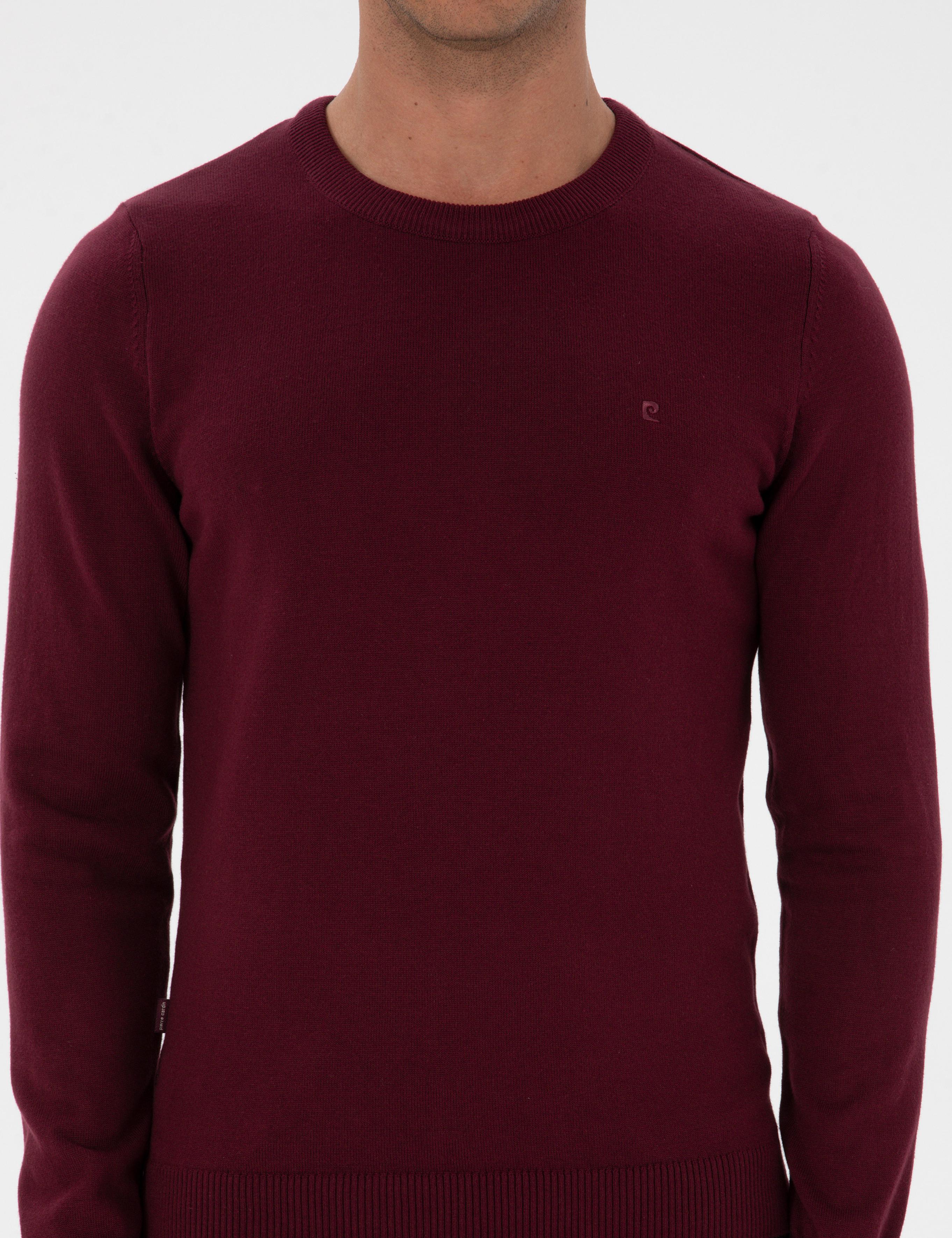 Bordo Slim Fit Bisiklet Yaka Basic Triko Kazak