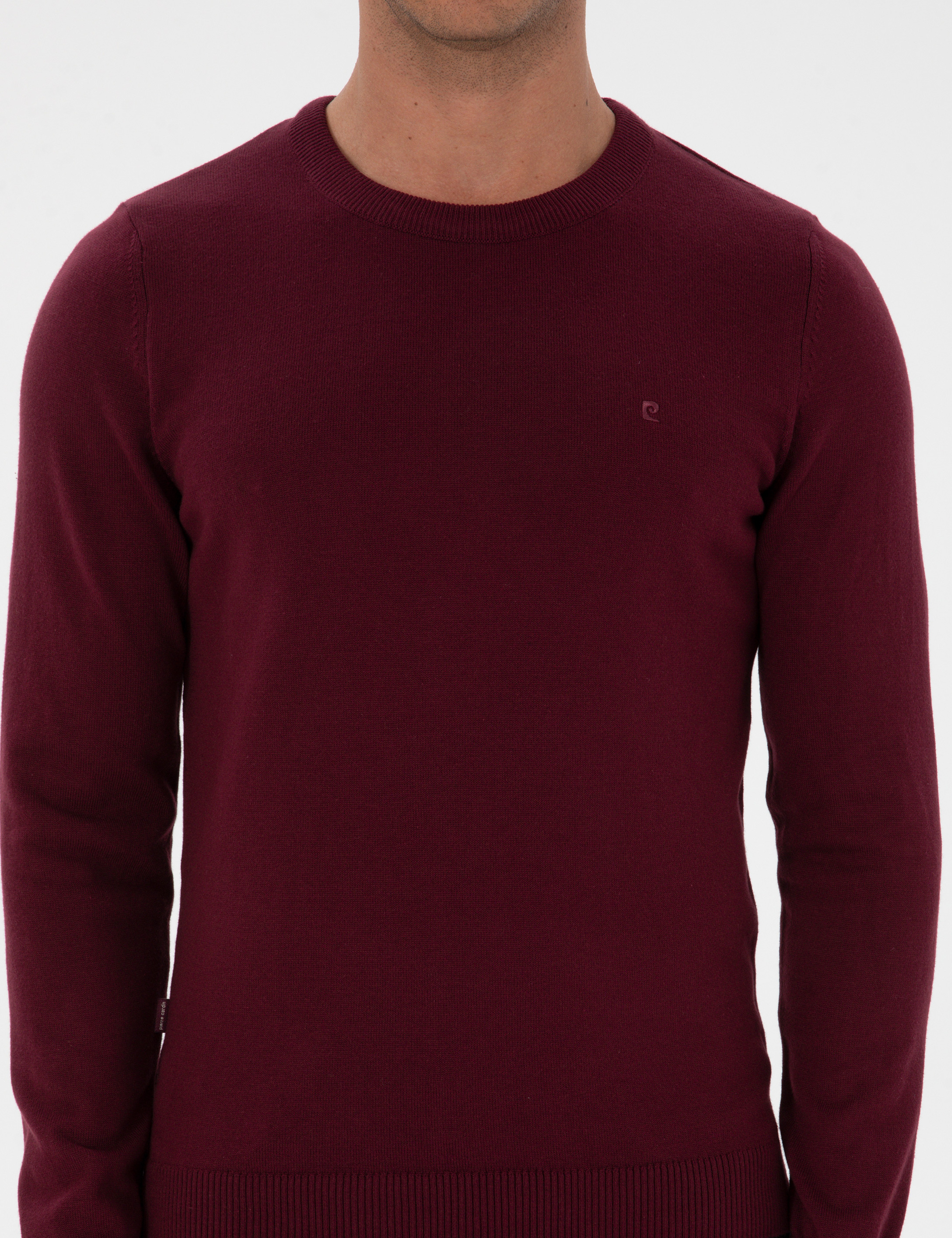 Bordo Slim Fit Bisiklet Yaka Basic Triko Kazak - Image 6