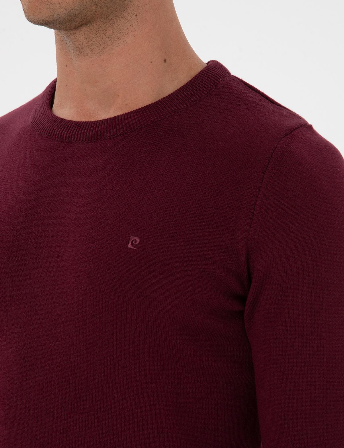 Bordo Slim Fit Bisiklet Yaka Basic Triko Kazak - 50315509128