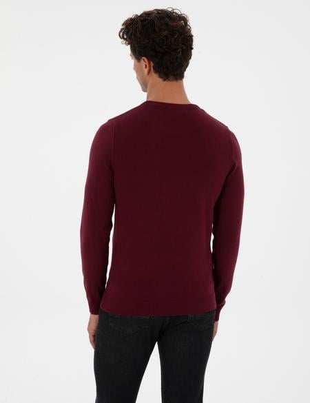 Bordo Slim Fit Bisiklet Yaka Basic Triko Kazak - 50315509128