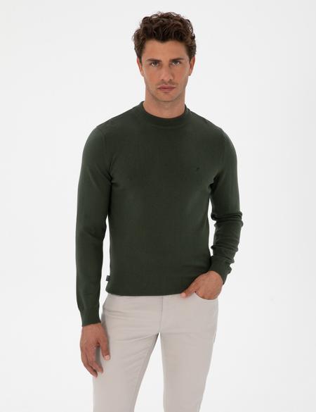 Koyu Haki Slim Fit Çeyrek Yaka Basic Triko Kazak - 50315456047