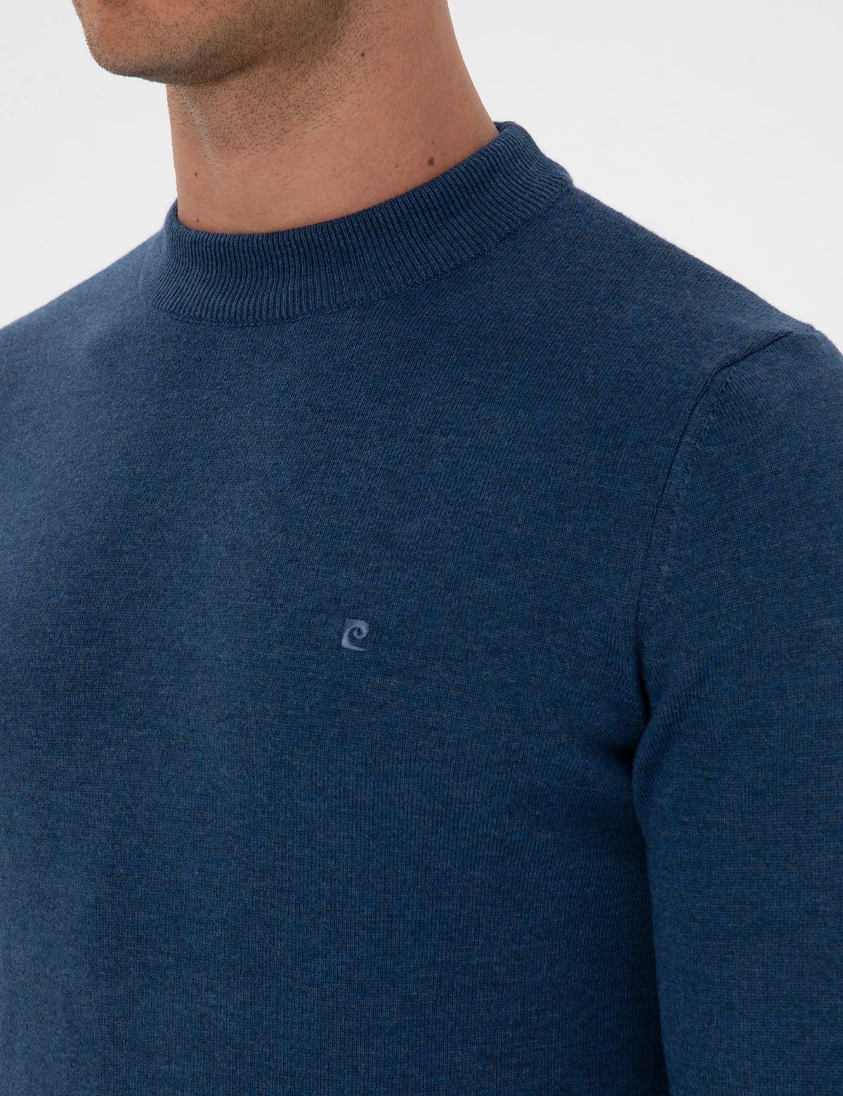 İndigo Melanj Slim Fit Çeyrek Yaka Basic Triko Kazak - 50315456057