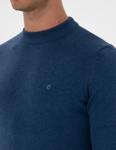 İndigo Melanj Slim Fit Çeyrek Yaka Basic Triko Kazak - 50315456057